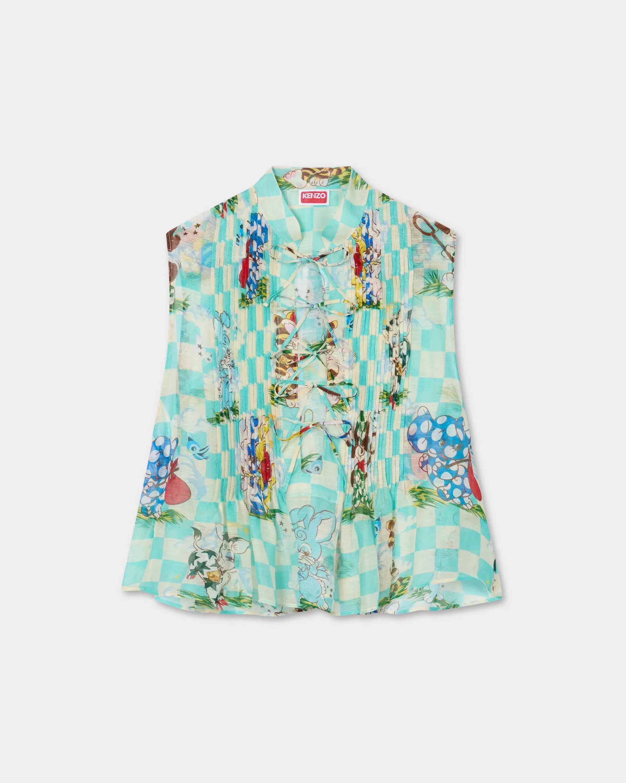 Kenzo Cartoon Sleeveless Top In Mixed Silk Linen Women's