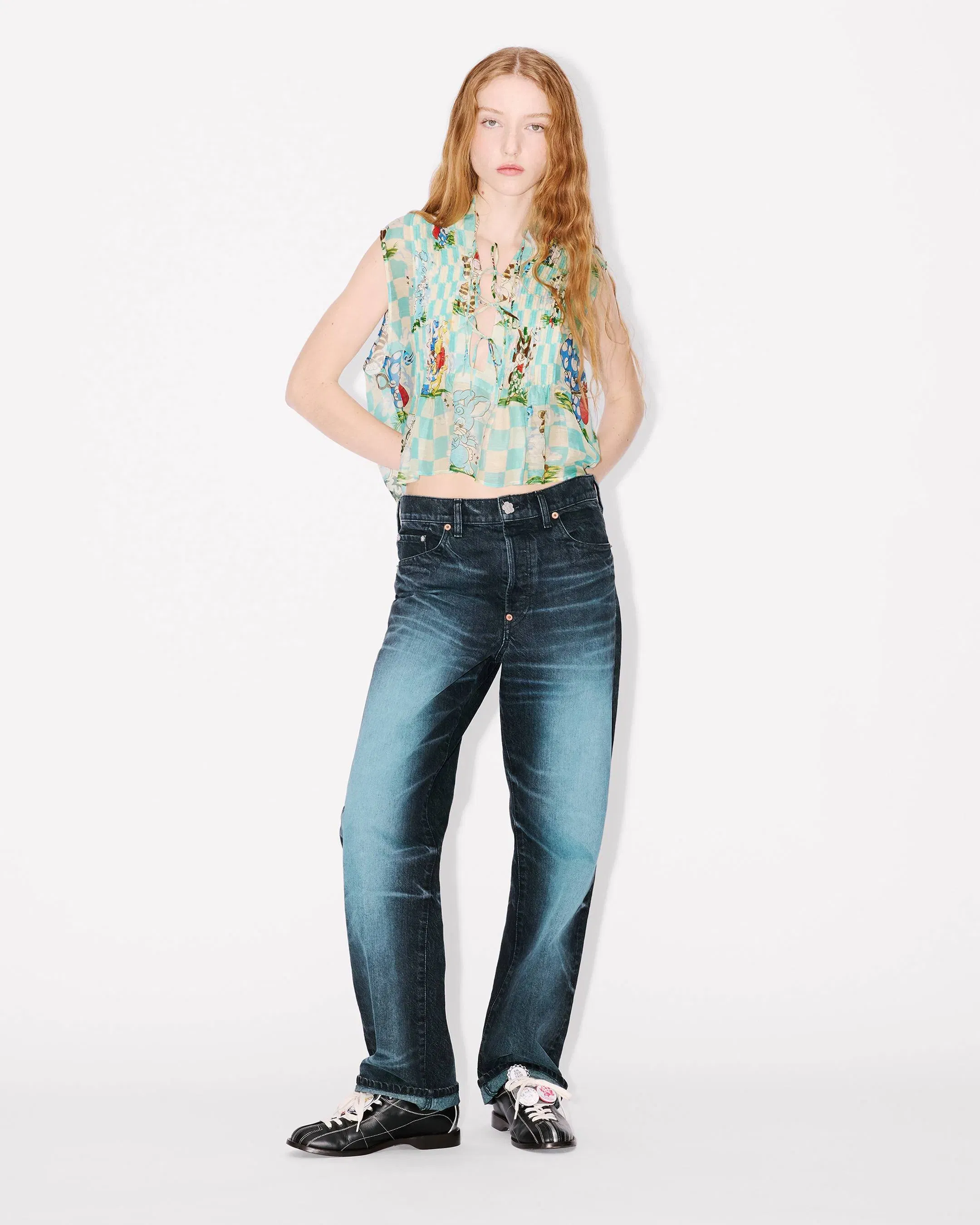 Kenzo Cartoon Sleeveless Top In Mixed Silk Linen Women's