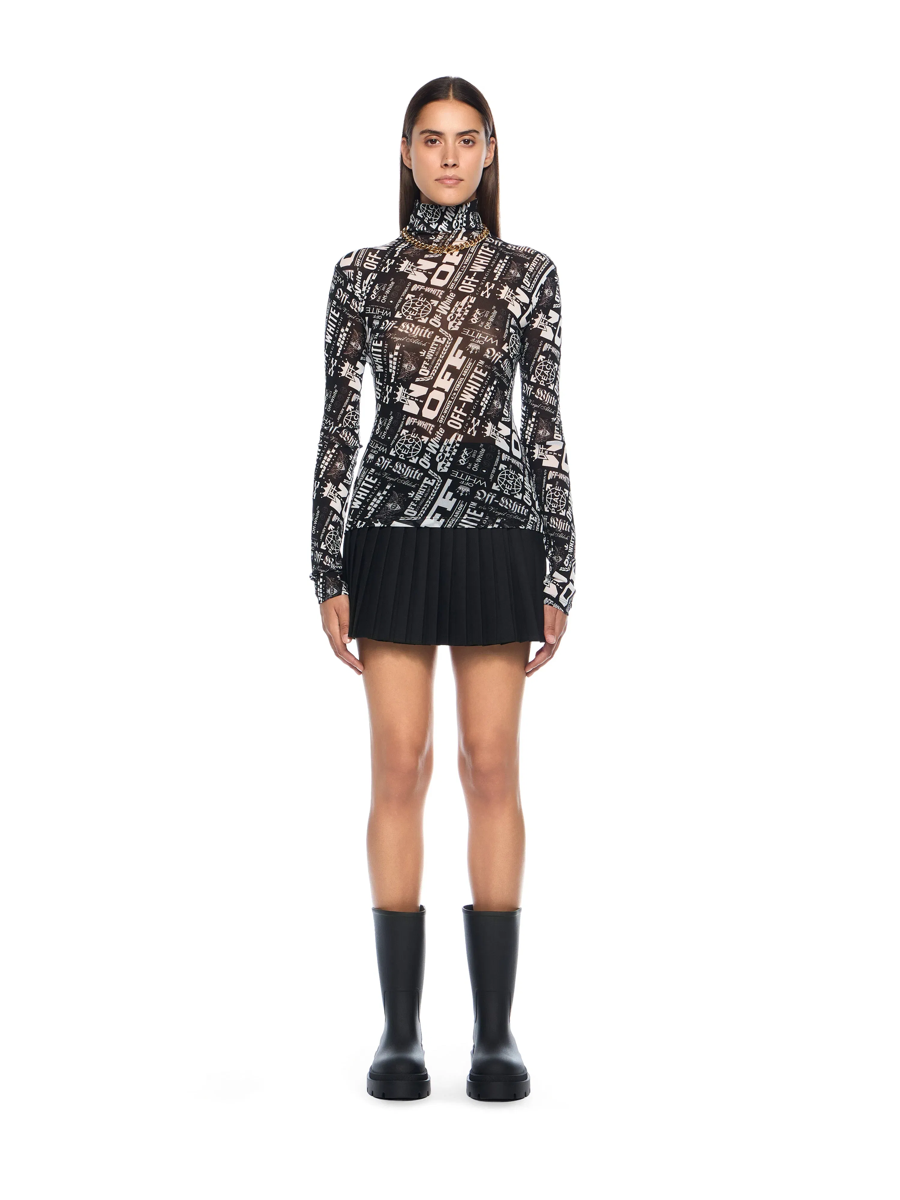 Off-White Multilogo Mesh Long Sleeve Turtle Logo Top