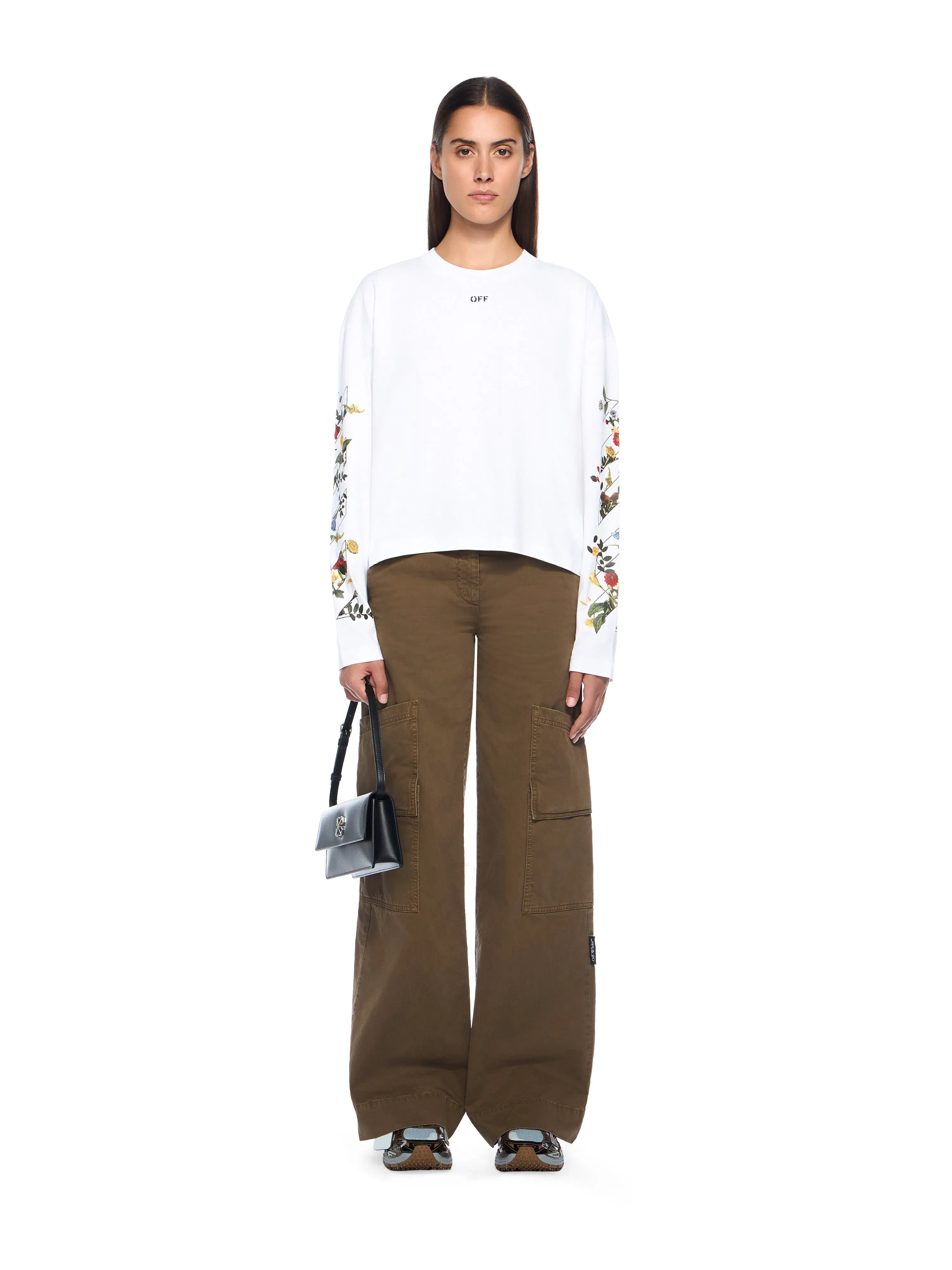 Off-White Embroidered Flowers Arrow Long Sleeve T-Shirt