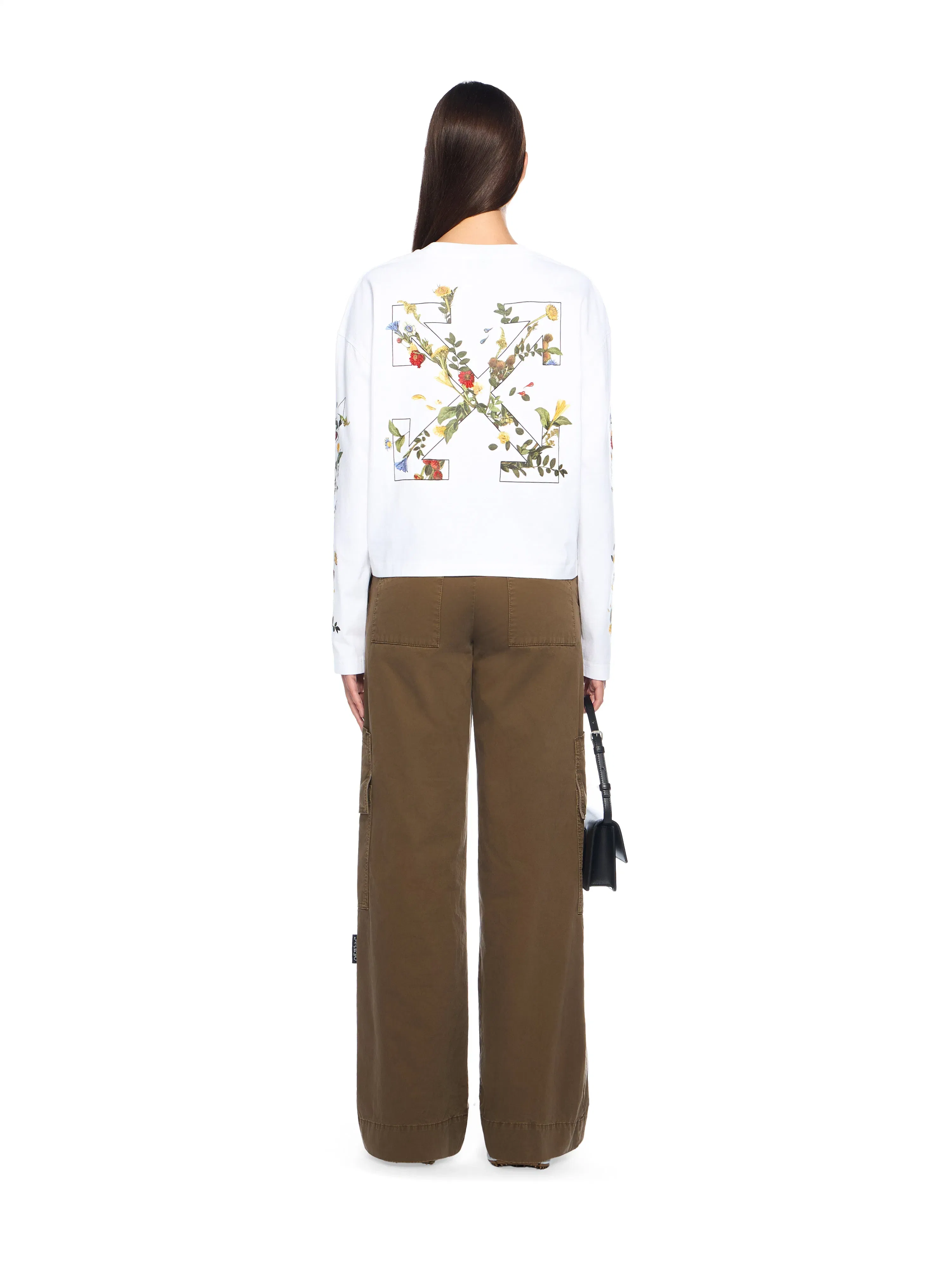Off-White Embroidered Flowers Arrow Long Sleeve T-Shirt