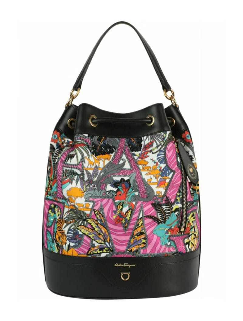 Ferragamo Safari-Print Leather-Trim Backpack Multi