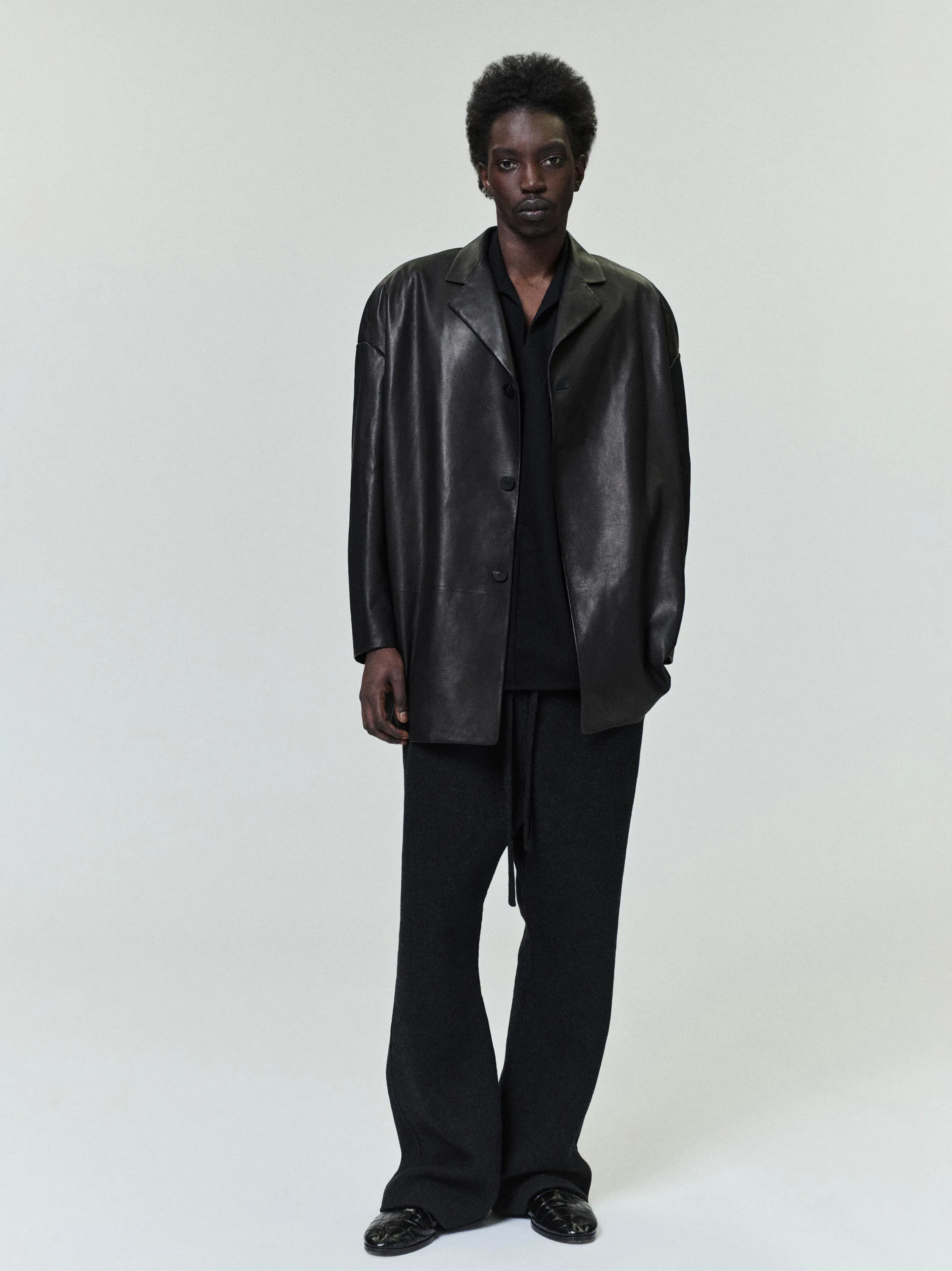 Essentials Leather Relaxed Blazer Black