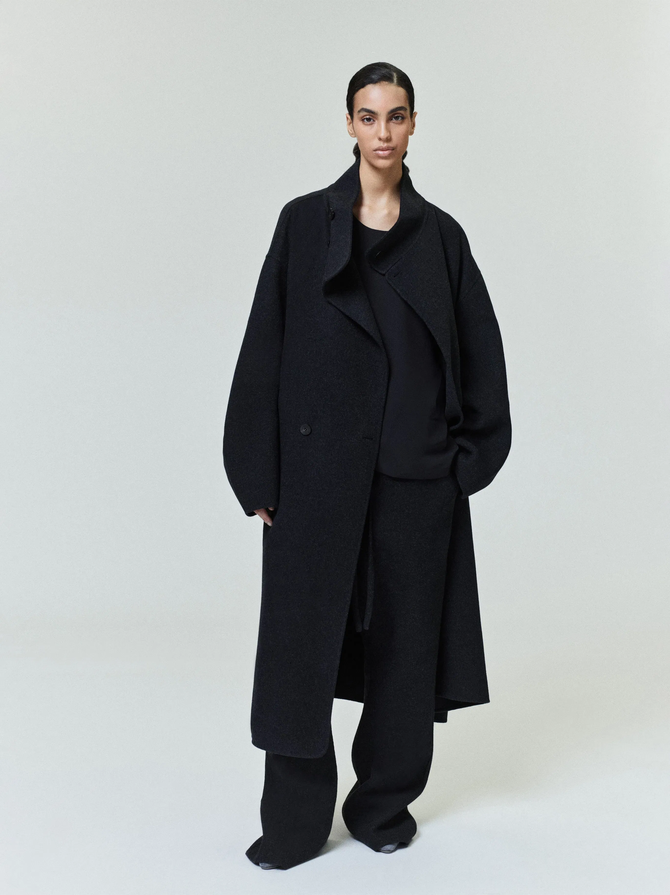 Essentials Wool Cashmere Highneck Coat Charcoal