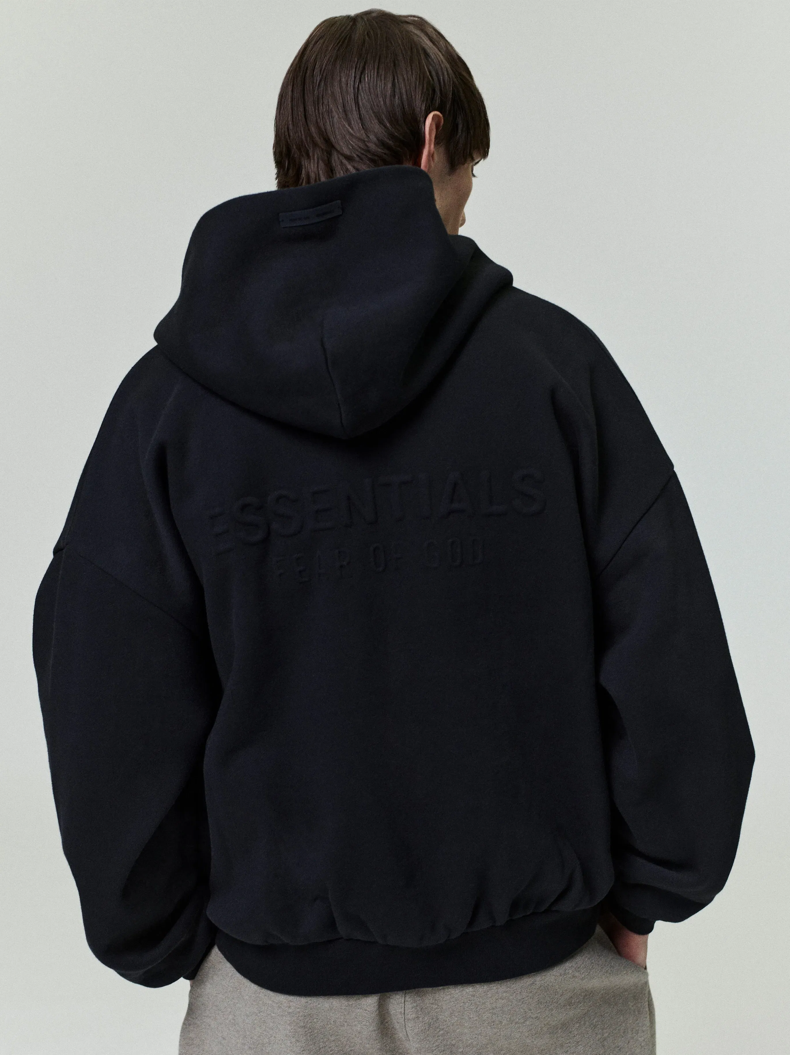 Essentials Embossed 90S Fit Fleece Zip-Up Hoodie Vintage Black