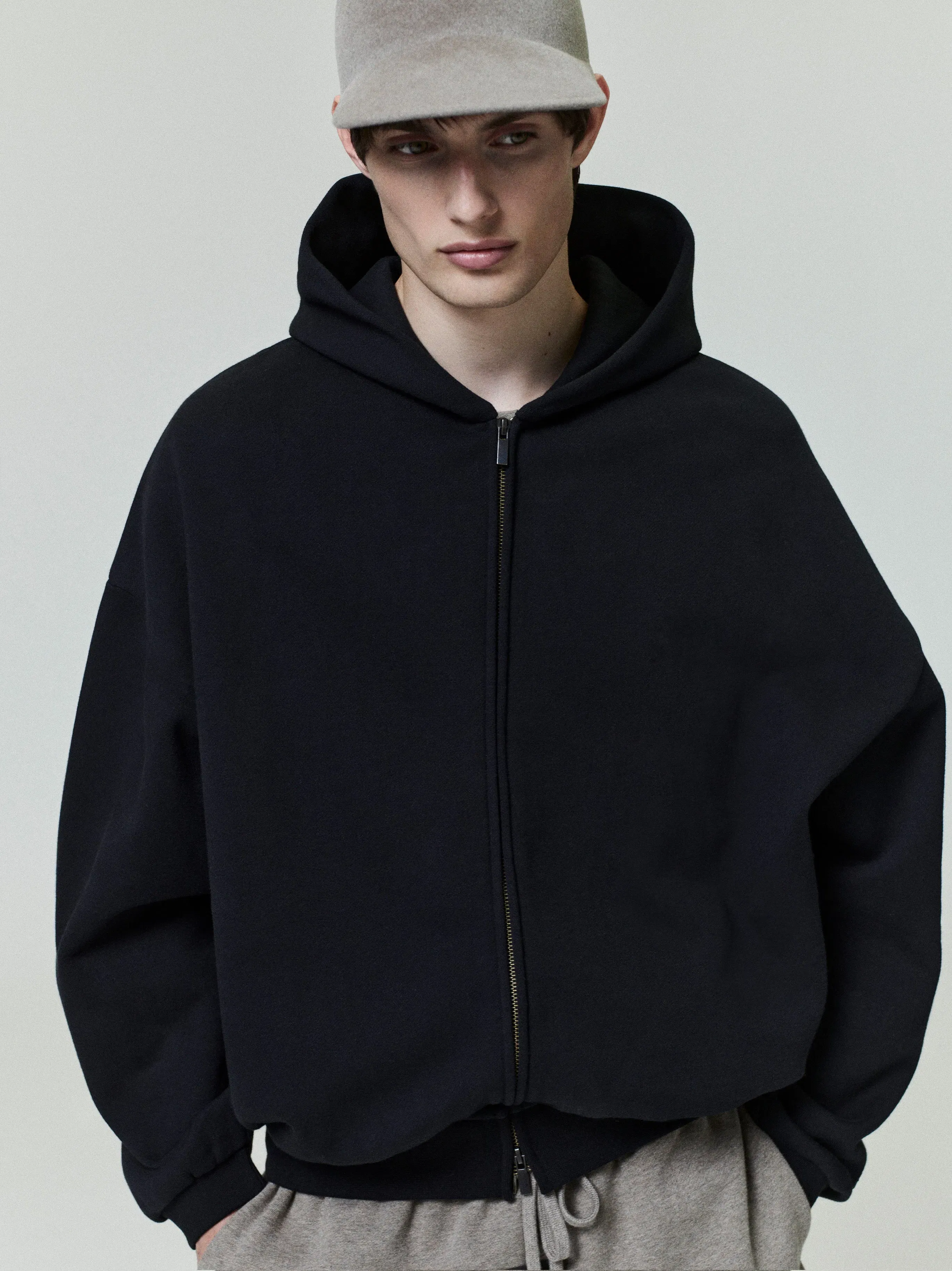 Essentials Embossed 90S Fit Fleece Zip-Up Hoodie Vintage Black