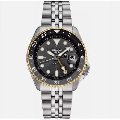 Seiko 5 Men Sports GMT Mechanical Automatic Stainless Silver Tone
