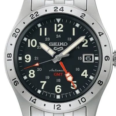 Seiko 5 Men Sports GMT Mechanical Automatic Stainless Silver Tone