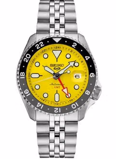 Seiko 5 Men Sports GMT Mechanical Automatic Stainless Silver Tone