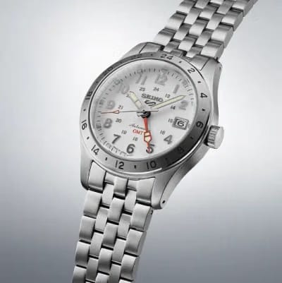 Seiko 5 Men Sports GMT Mechanical Automatic Stainless Silver Tone
