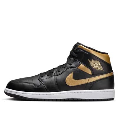 Sky Jordan 1 Mid Black Metallic Gold White Td