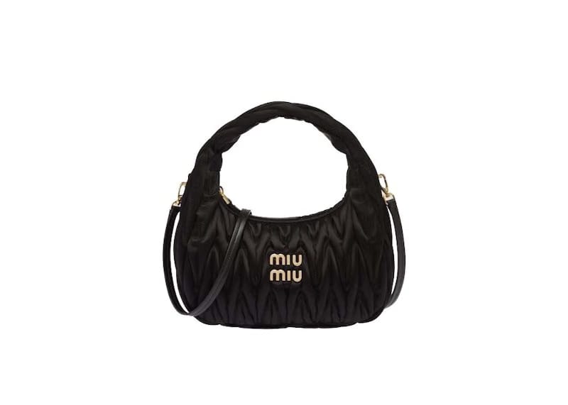 Miu Miu Wander Matelasse Satin Mini Hobo Bag Black