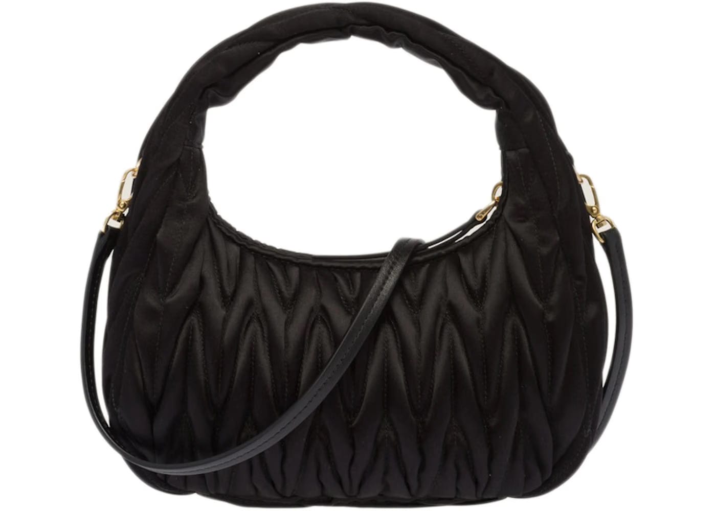 Miu Miu Wander Matelasse Satin Mini Hobo Bag Black