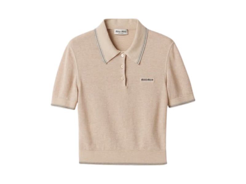 Miu Miu Cotton Knit Polo Shirt Sand Beige