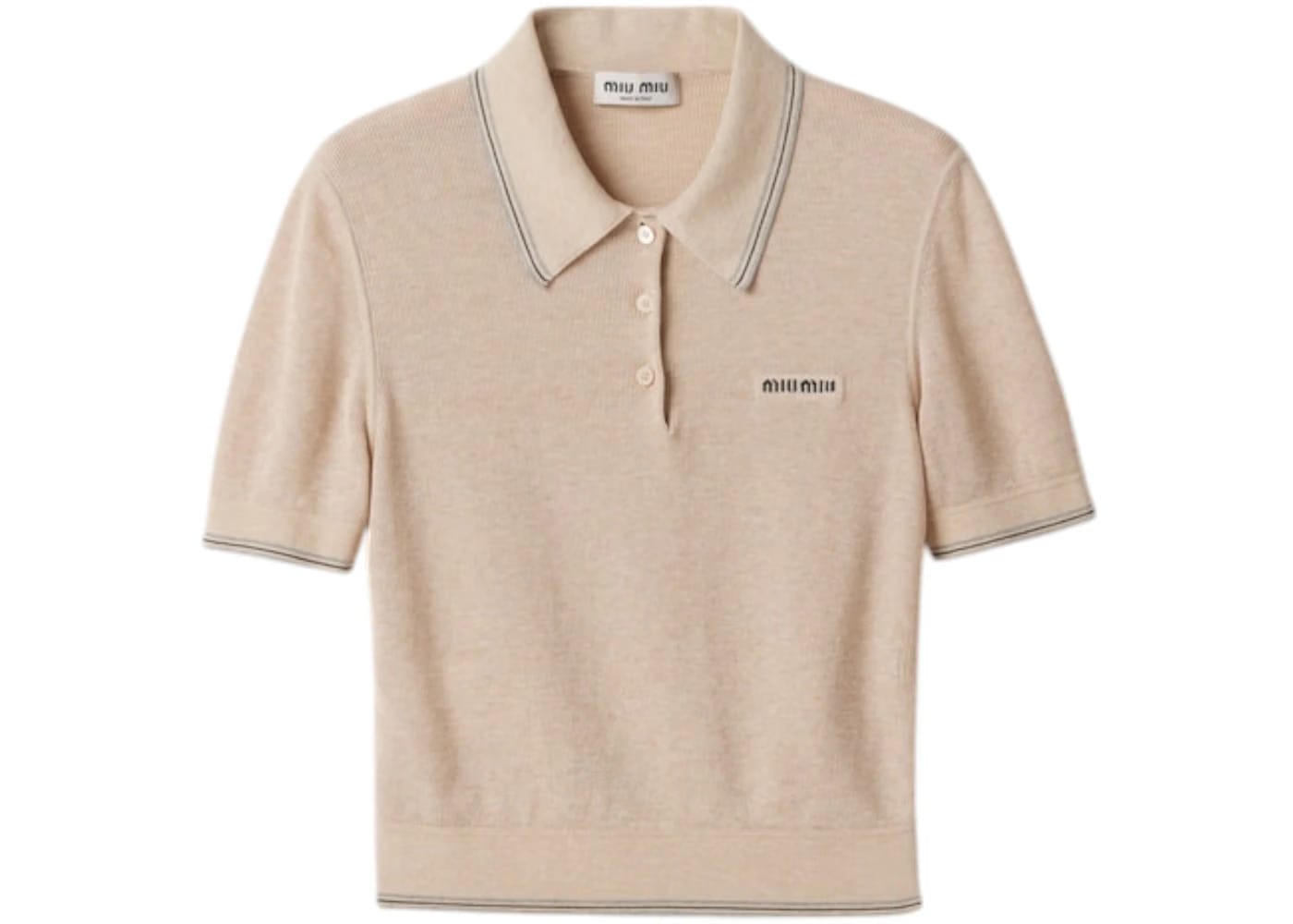Miu Miu Cotton Knit Polo Shirt Sand Beige