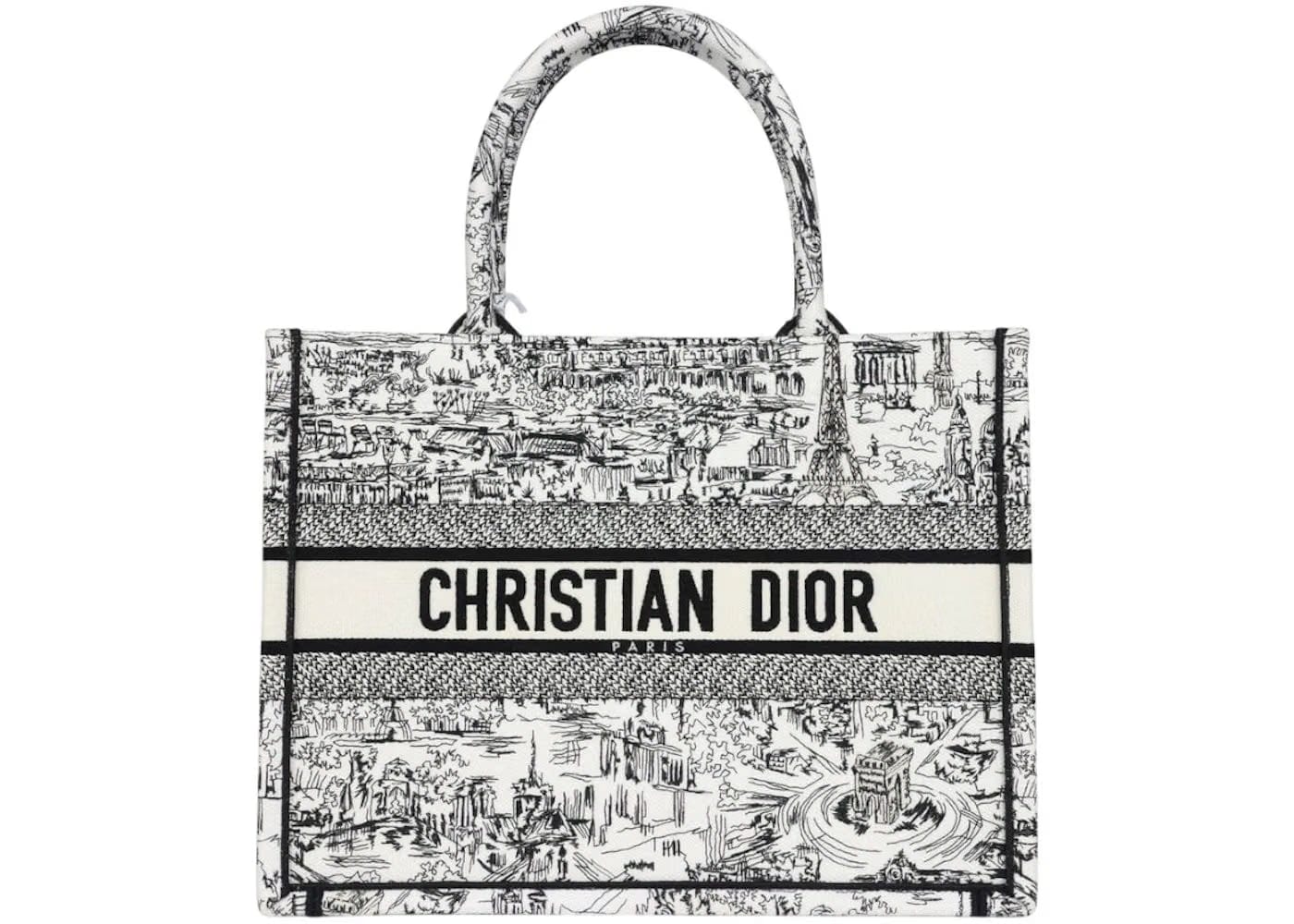 Dior Paris All Over Medium Book Tote White/Black