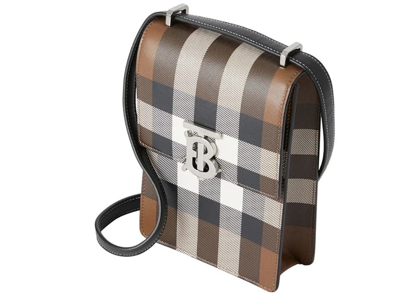 Burberry Check Print Leather Robin Bag Birch Brown
