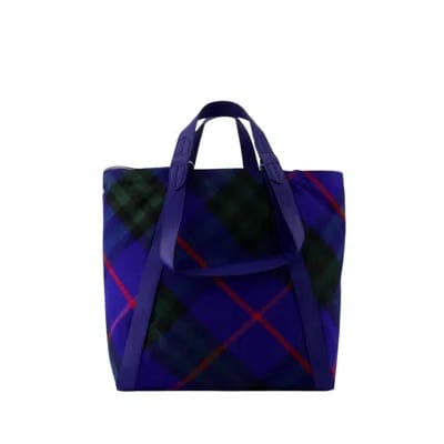 Burberry Check-Pattern Shopper Tote Bag Blue