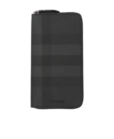 Burberry Check Zip Around Long Wallet Taupe Brown