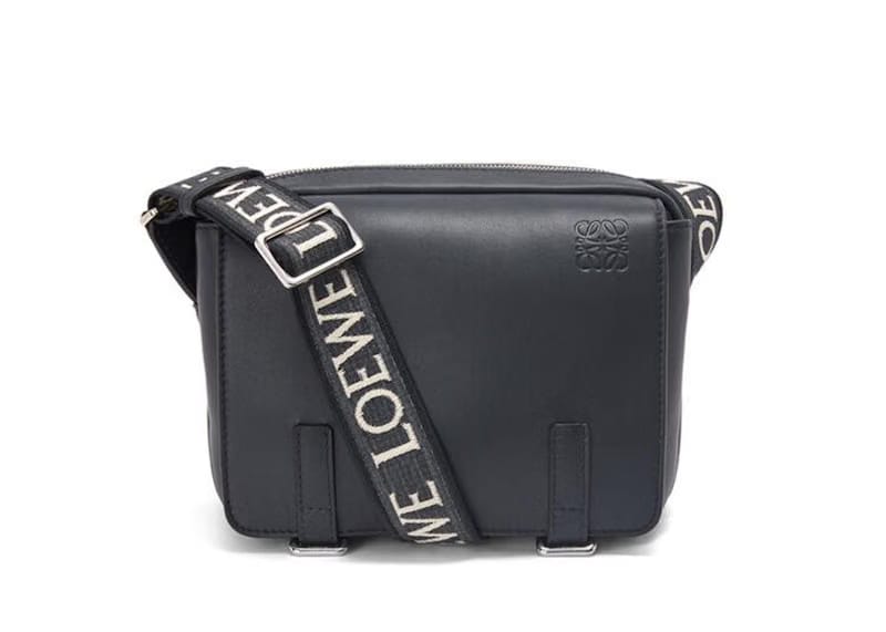 LOEWE Military Messenger Bag in Soft Grained Calfskin and Jacquard XS Deep Navy