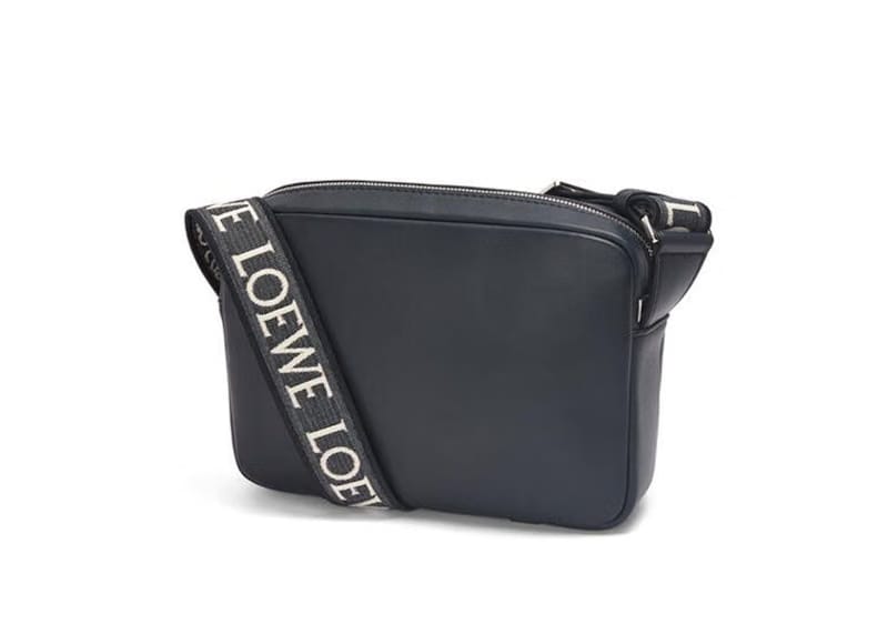 LOEWE Military Messenger Bag in Soft Grained Calfskin and Jacquard XS Deep Navy