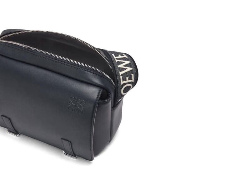 LOEWE Military Messenger Bag in Soft Grained Calfskin and Jacquard XS Deep Navy