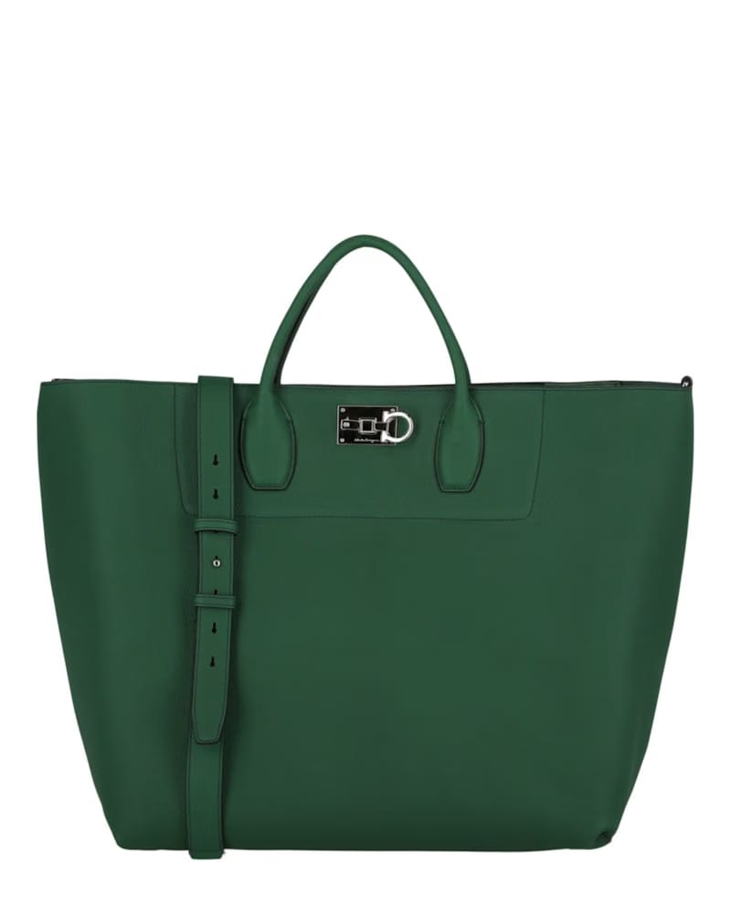 Ferragamo The Studio Large Leather Tote Green