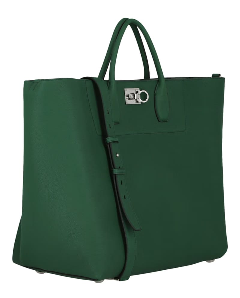 Ferragamo The Studio Large Leather Tote Green