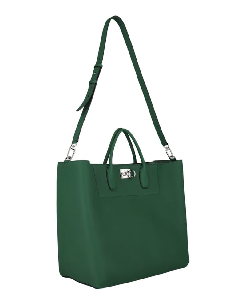 Ferragamo The Studio Large Leather Tote Green