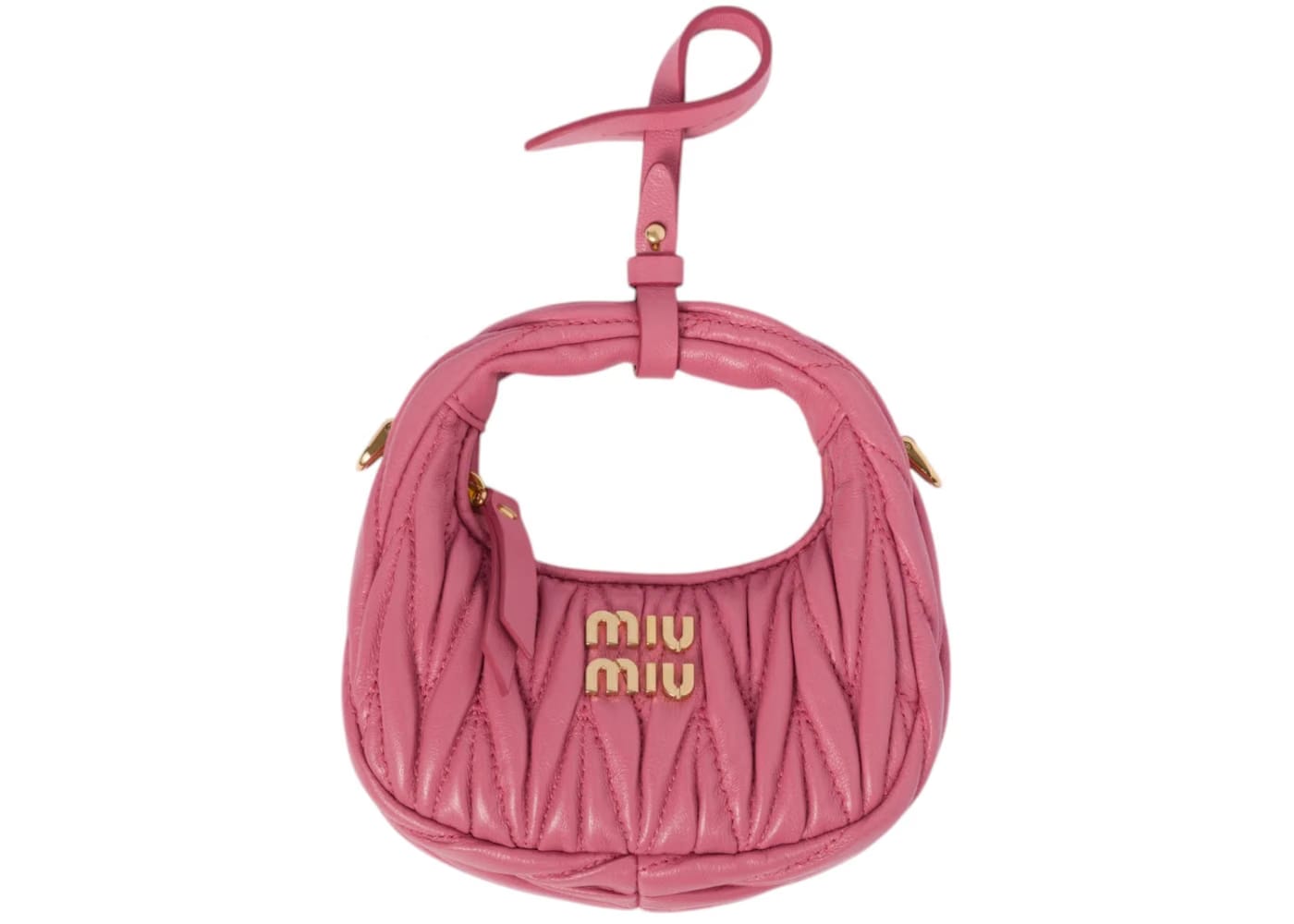 Miu Miu Wander Matelasse Nappa Leather Micro Hobo Bag Begonia Pink