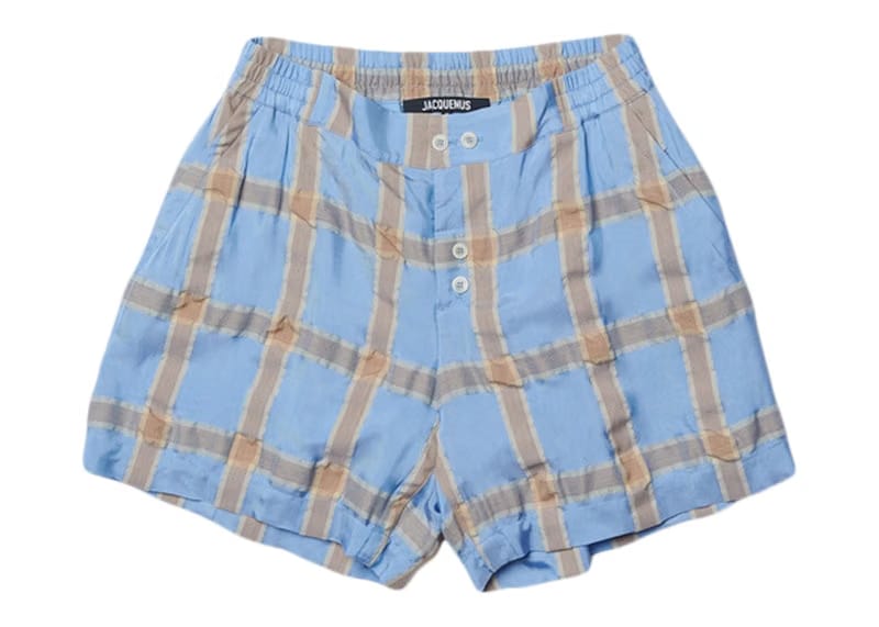 Jacquemus Le Shorts Calecon Crinkled Check Elasticated Shorts Blue/Beige Checks