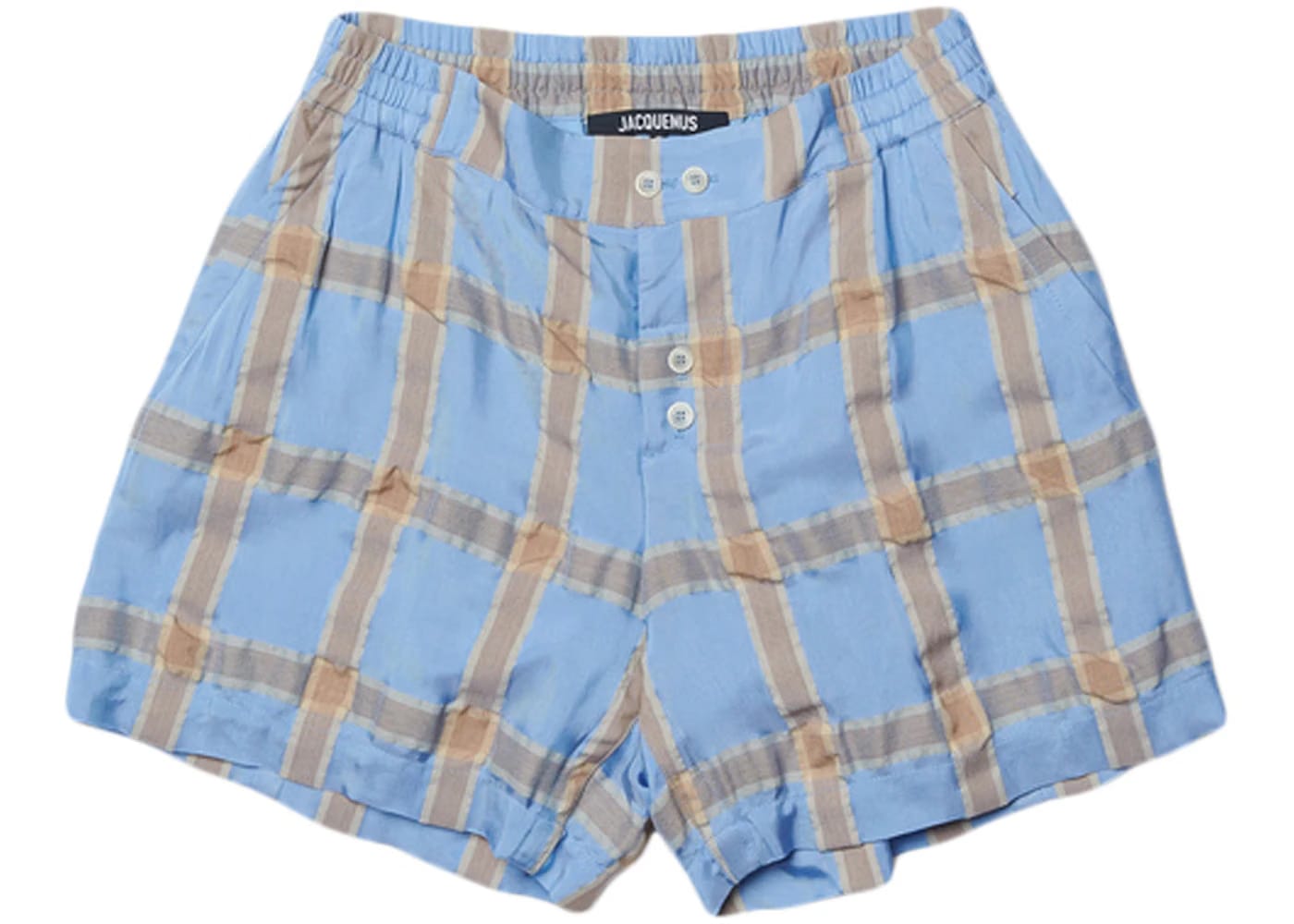 Jacquemus Le Shorts Calecon Crinkled Check Elasticated Shorts Blue/Beige Checks