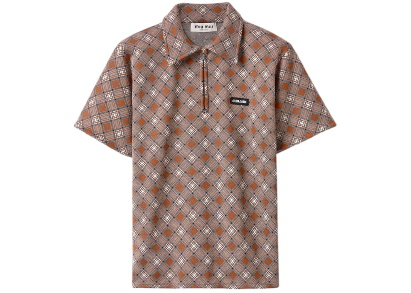 Miu Miu Silk Check Polo Shirt Tabacco