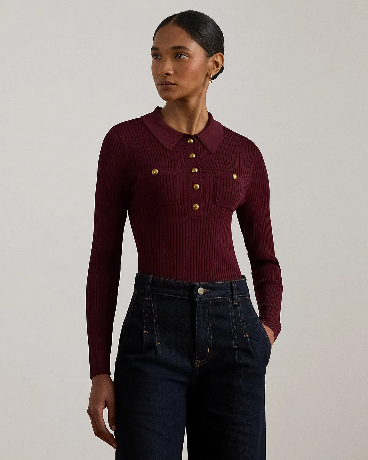 Ralph Lauren RibKnit LongSleeve Polo Sweater