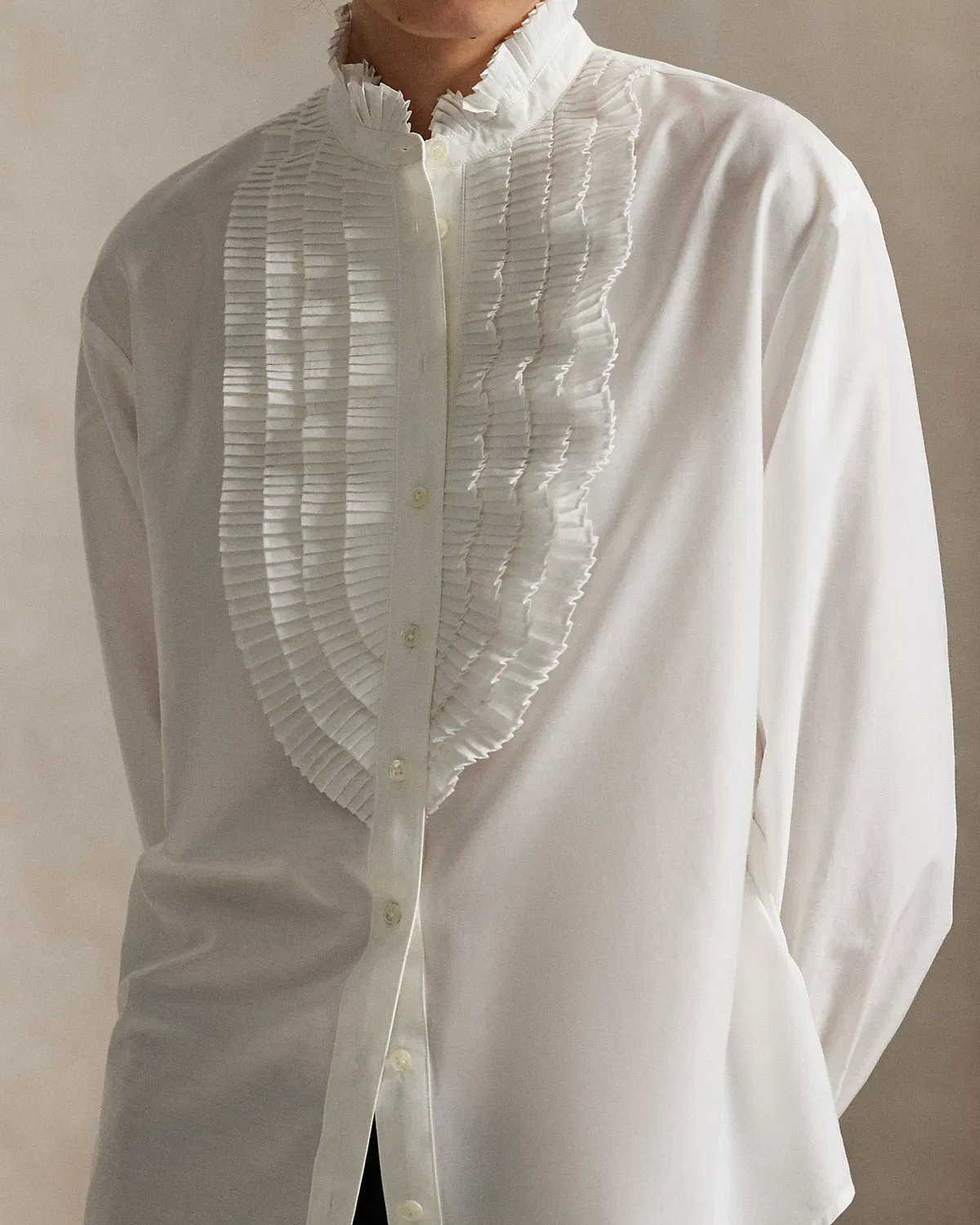 Ralph Lauren PleatedBib CottonSilk Shirt