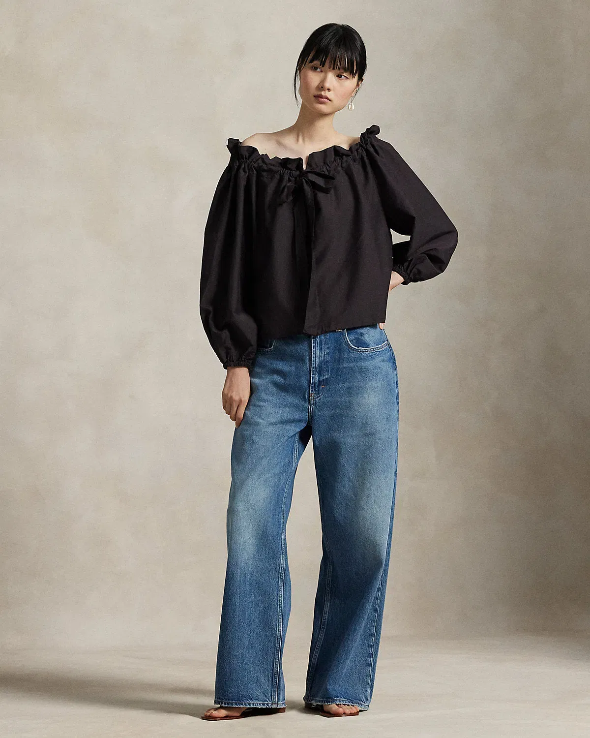 Ralph Lauren OfftheShoulder CottonSilk Blouse