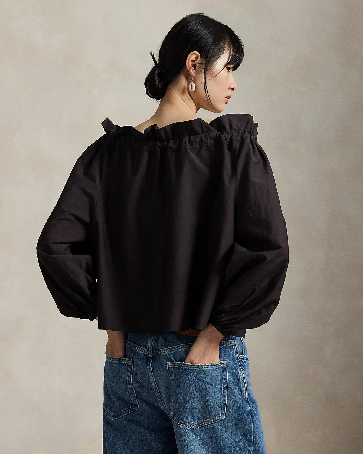 Ralph Lauren OfftheShoulder CottonSilk Blouse