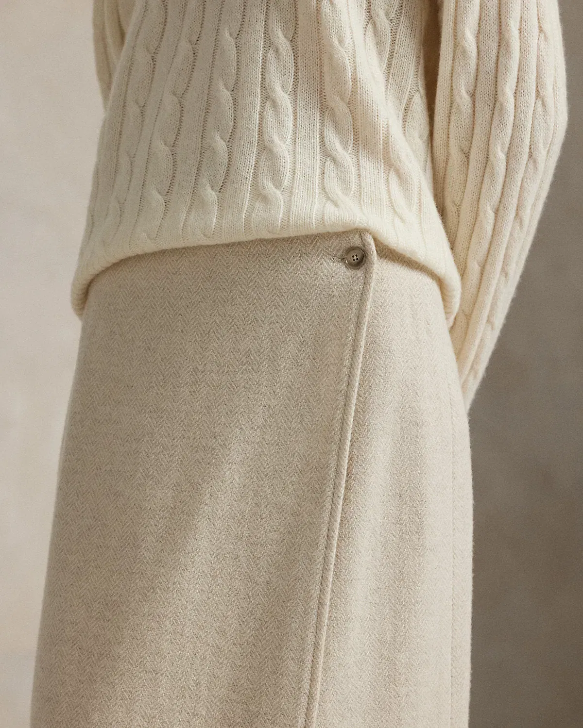 Ralph Lauren Fringe Herringbone Wrap Skirt