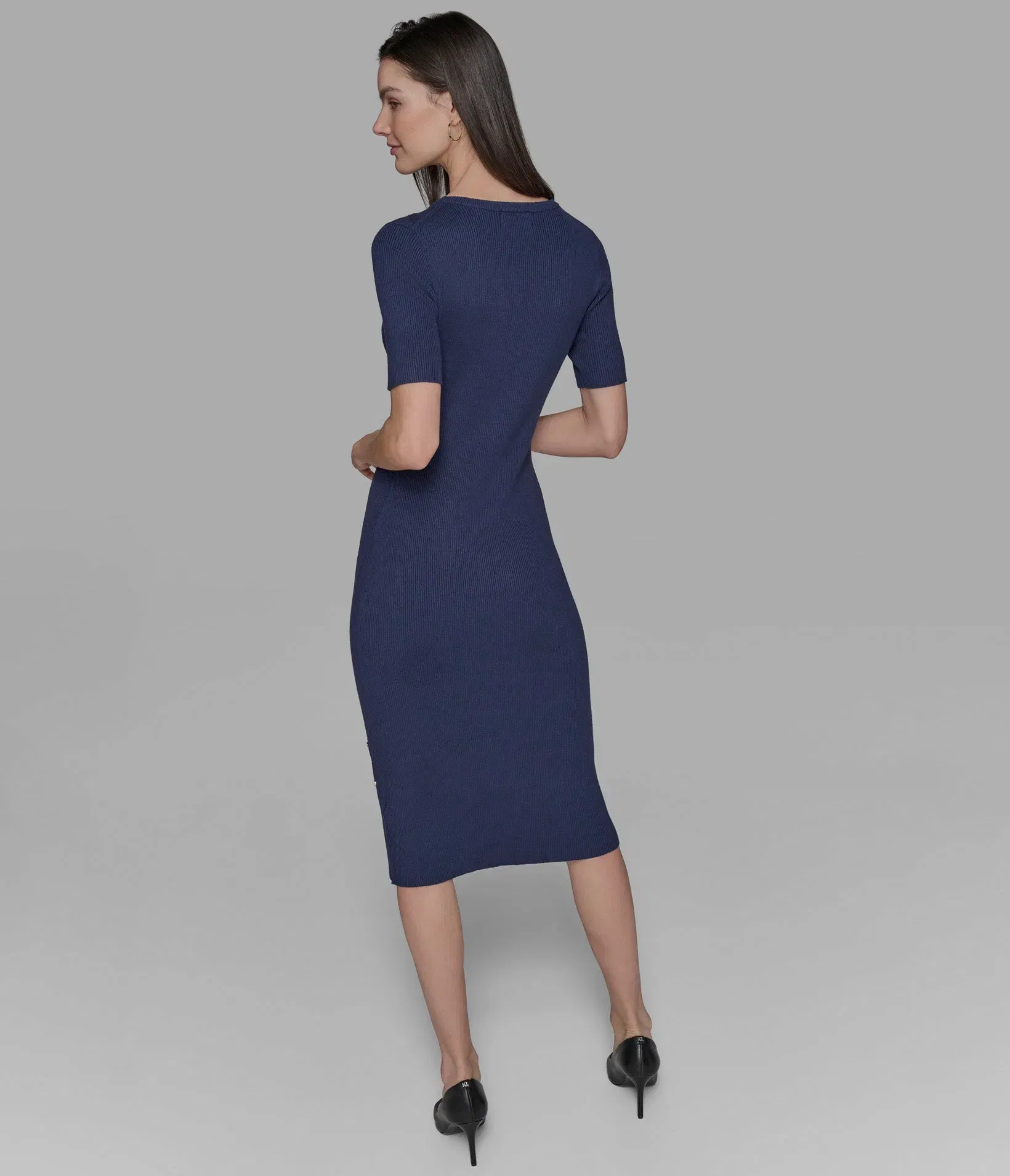 KarlLagerfeld Button-embellished midi sweater dress blue