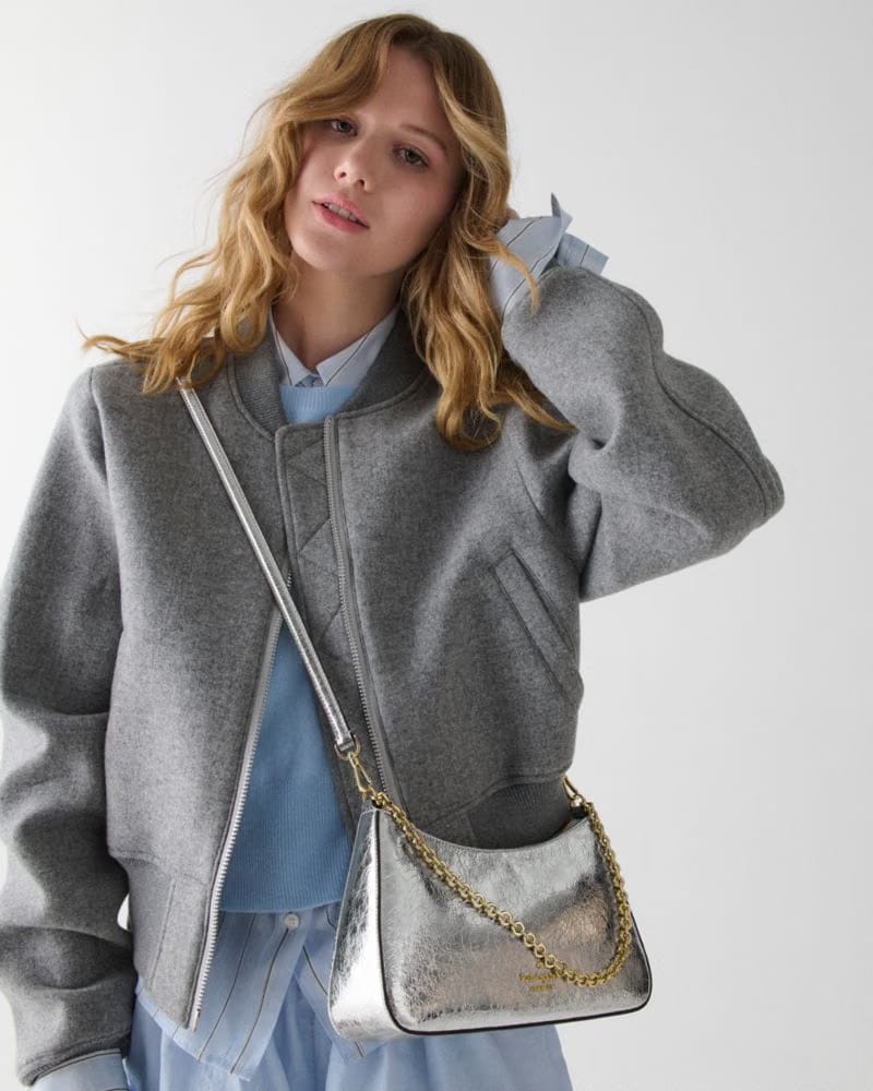 KateSpade Margot Crinkle Metallic Convertible Crossbody Silver