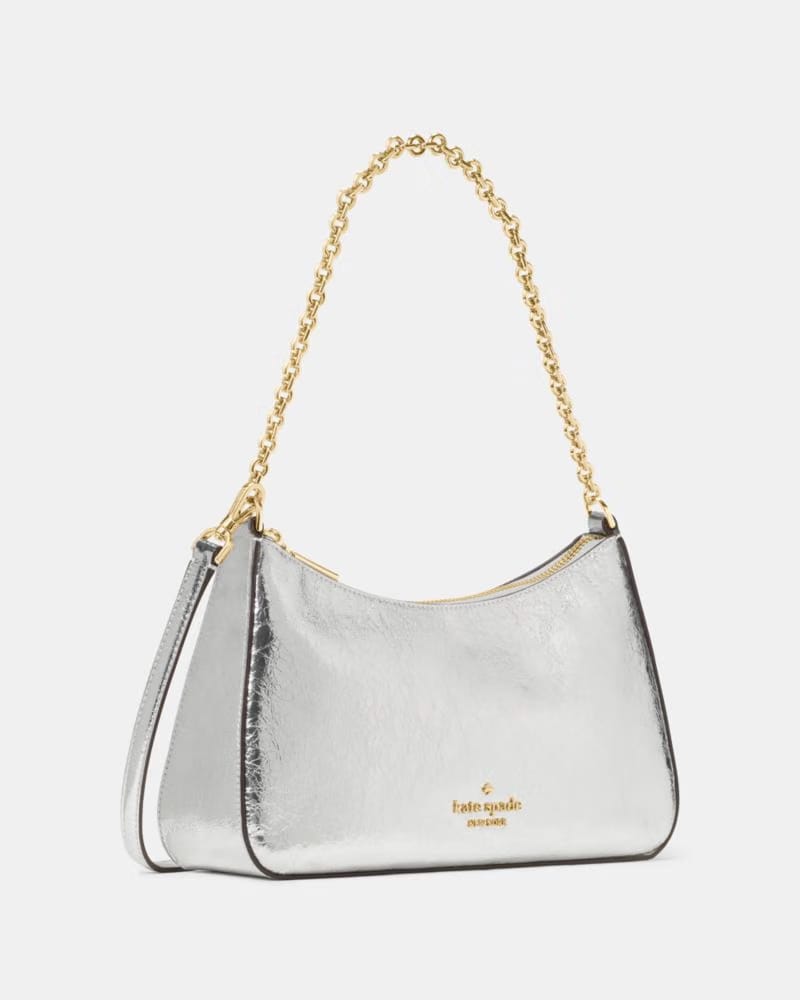 KateSpade Margot Crinkle Metallic Convertible Crossbody Silver