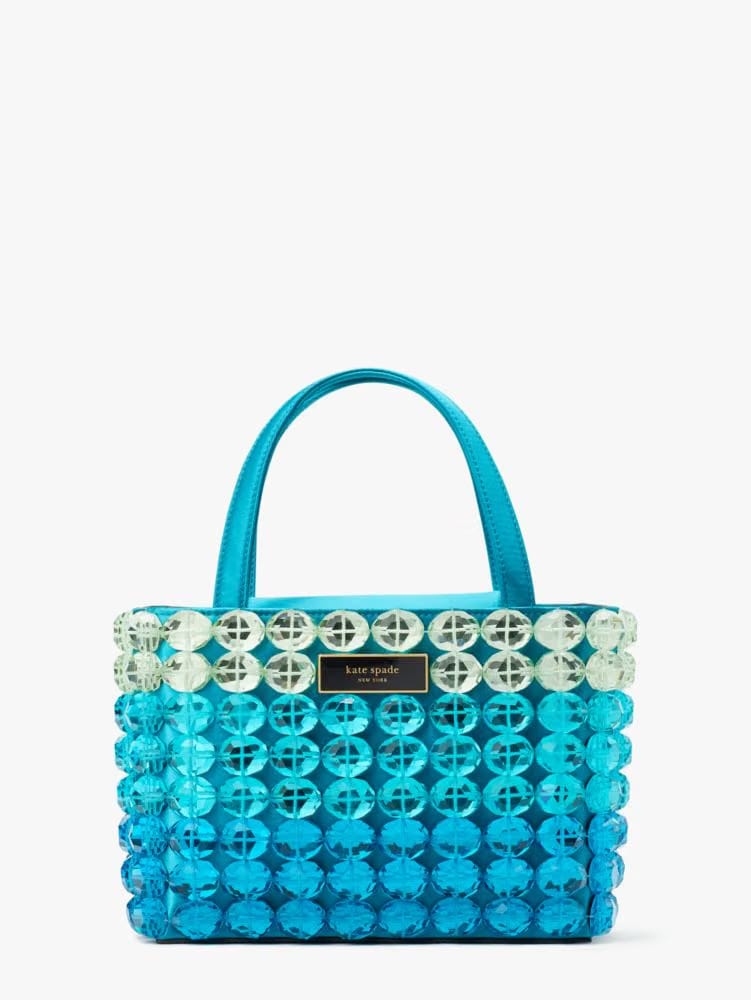 KateSpade Sam Icon Candy Beaded Satin Small Tote Blue Multicolor