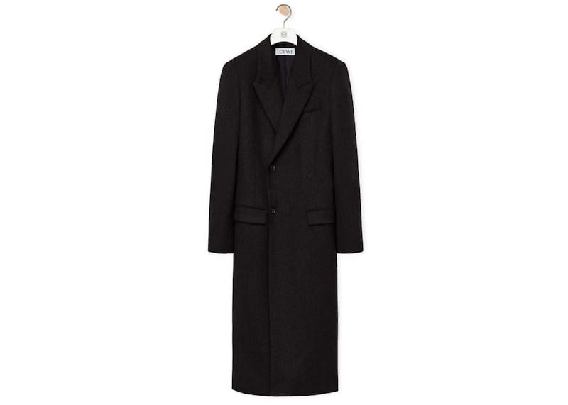 LOEWE Tailored Coat in Wool and Cashmere Grey Melange