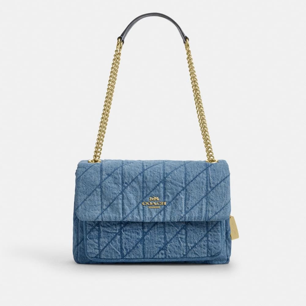 Coach Elodie Crossbody Bag In Regenerative Cotton With Quilting Gold Indigo