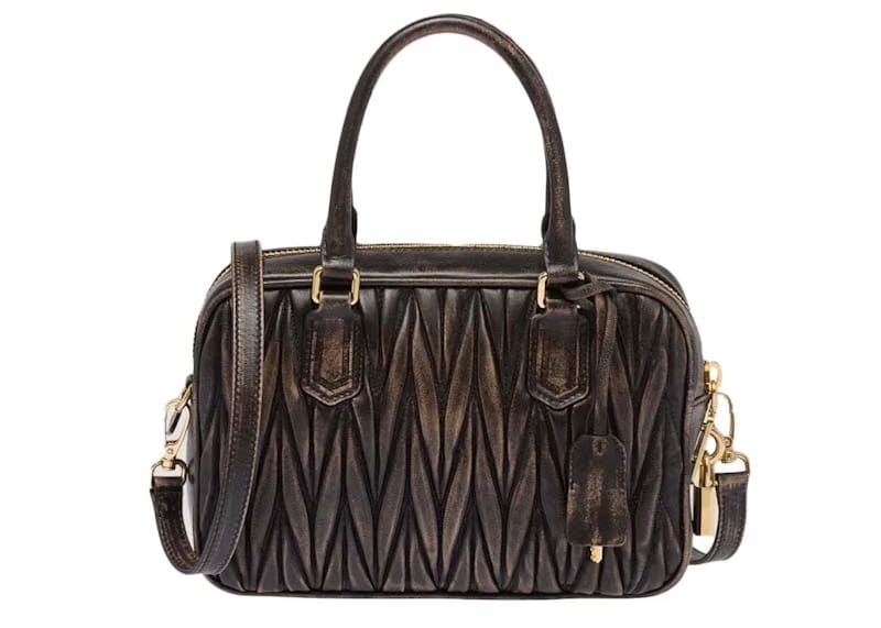 Miu Miu Matelassé Nappa Leather Top Handle Sand/Coffee