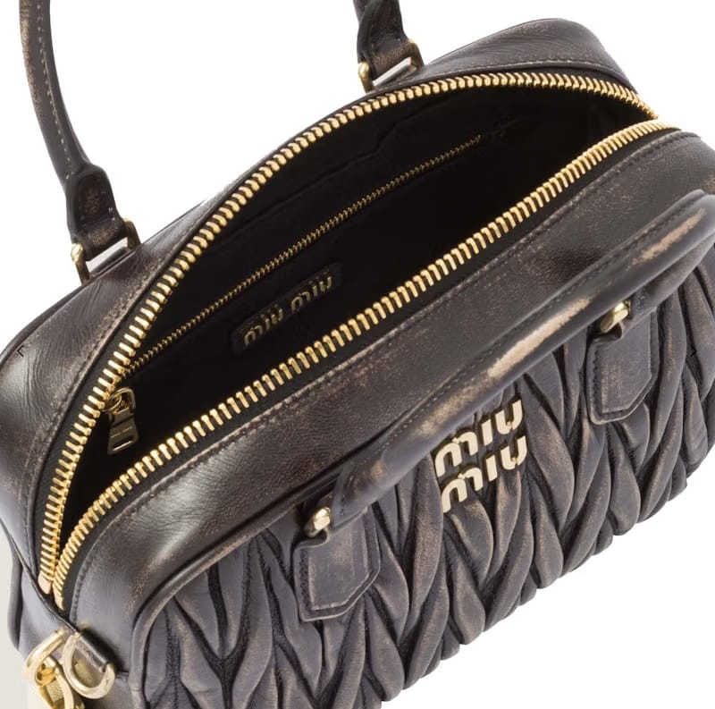 Miu Miu Matelassé Nappa Leather Top Handle Sand/Coffee