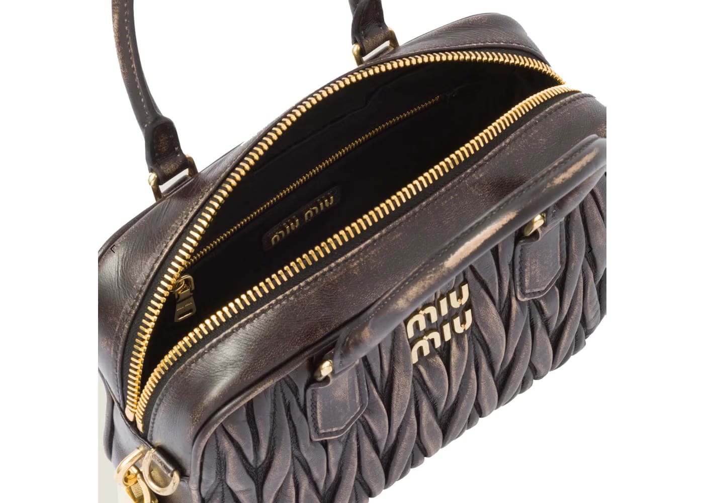 Miu Miu Matelassé Nappa Leather Top Handle Sand/Coffee