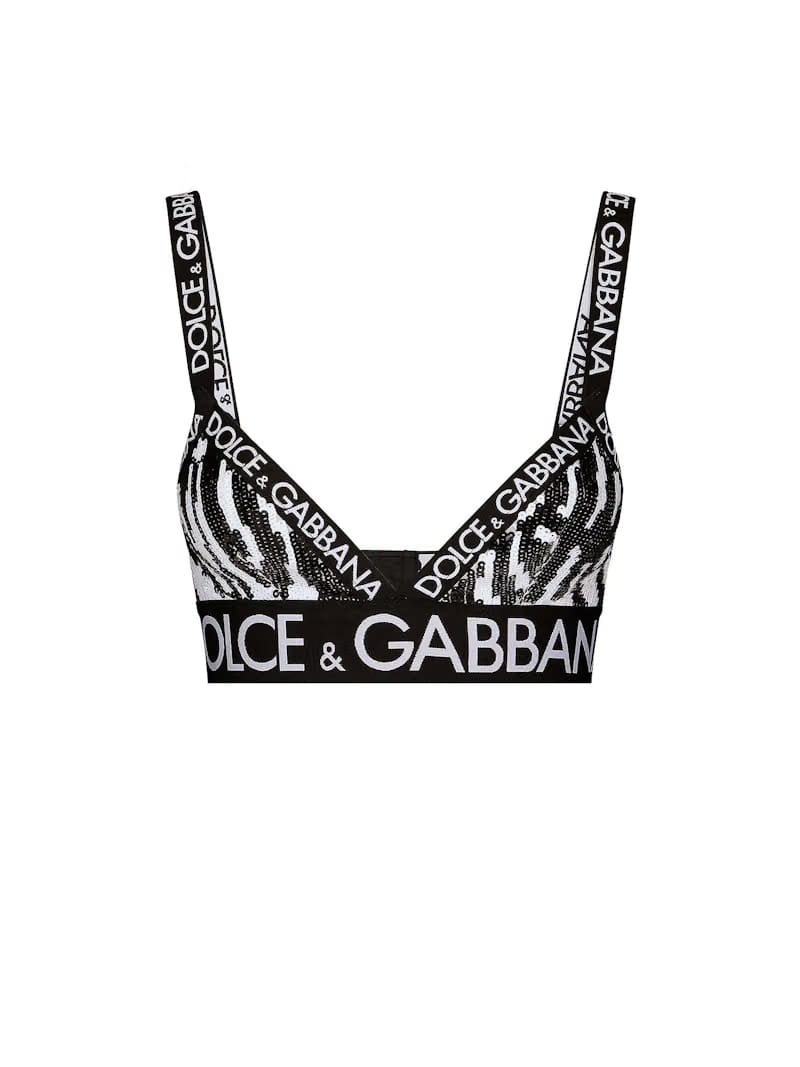 Dolce & Gabbana Woman Animalier Motif Sequined Top Black