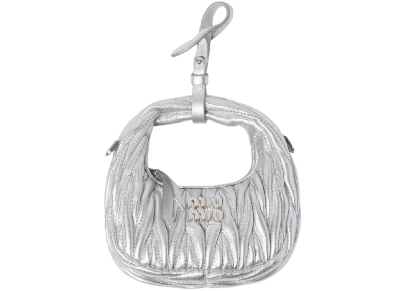 Miu Miu Wander Matelasse Nappa Leather Micro Hobo Bag Silver