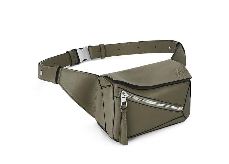 LOEWE Puzzle Bumbag In Classic Calfskin Mini Khaki Green